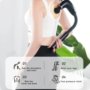 Rechargeable Fascia Gun with Bent Long Handle High-frequency Vibration Massage Gun Muscle Relaxation Back Neck Massager Tool