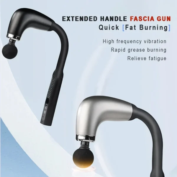 Rechargeable Fascia Gun with Bent Long Handle High-frequency Vibration Massage Gun Muscle Relaxation Back Neck Massager Tool