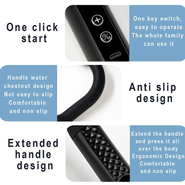Rechargeable Fascia Gun with Bent Long Handle High-frequency Vibration Massage Gun Muscle Relaxation Back Neck Massager Tool