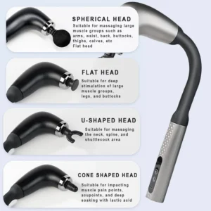 Rechargeable Fascia Gun with Bent Long Handle High-frequency Vibration Massage Gun Muscle Relaxation Back Neck Massager Tool