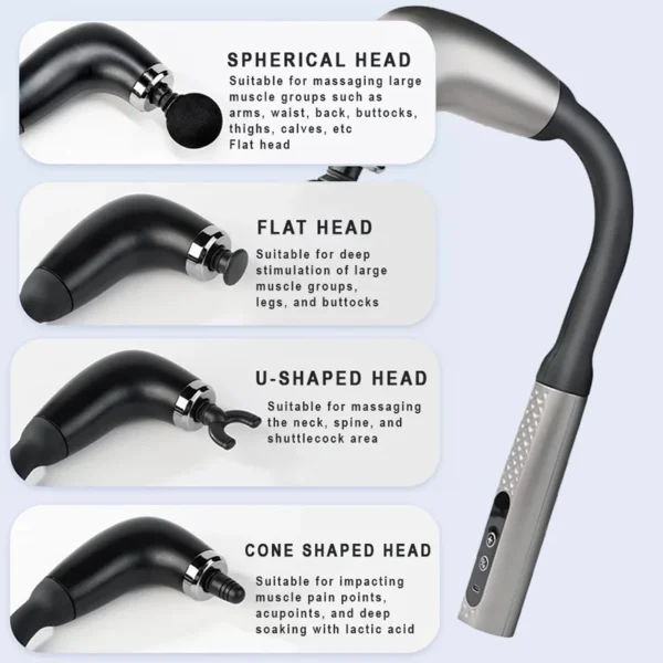 Rechargeable Fascia Gun with Bent Long Handle High-frequency Vibration Massage Gun Muscle Relaxation Back Neck Massager Tool