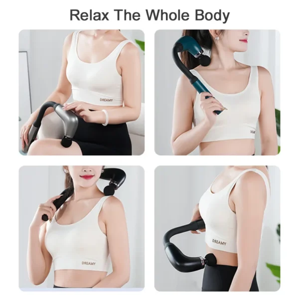Rechargeable Fascia Gun with Bent Long Handle High-frequency Vibration Massage Gun Muscle Relaxation Back Neck Massager Tool