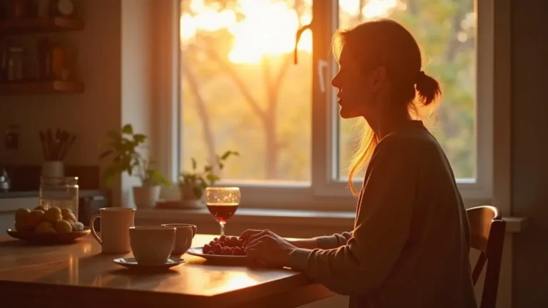 Person practicing brief mindfulness and planning anti-inflammatory meal with sleep tracker visible, illustrating stress effects on body and simple daily prevention strategies.